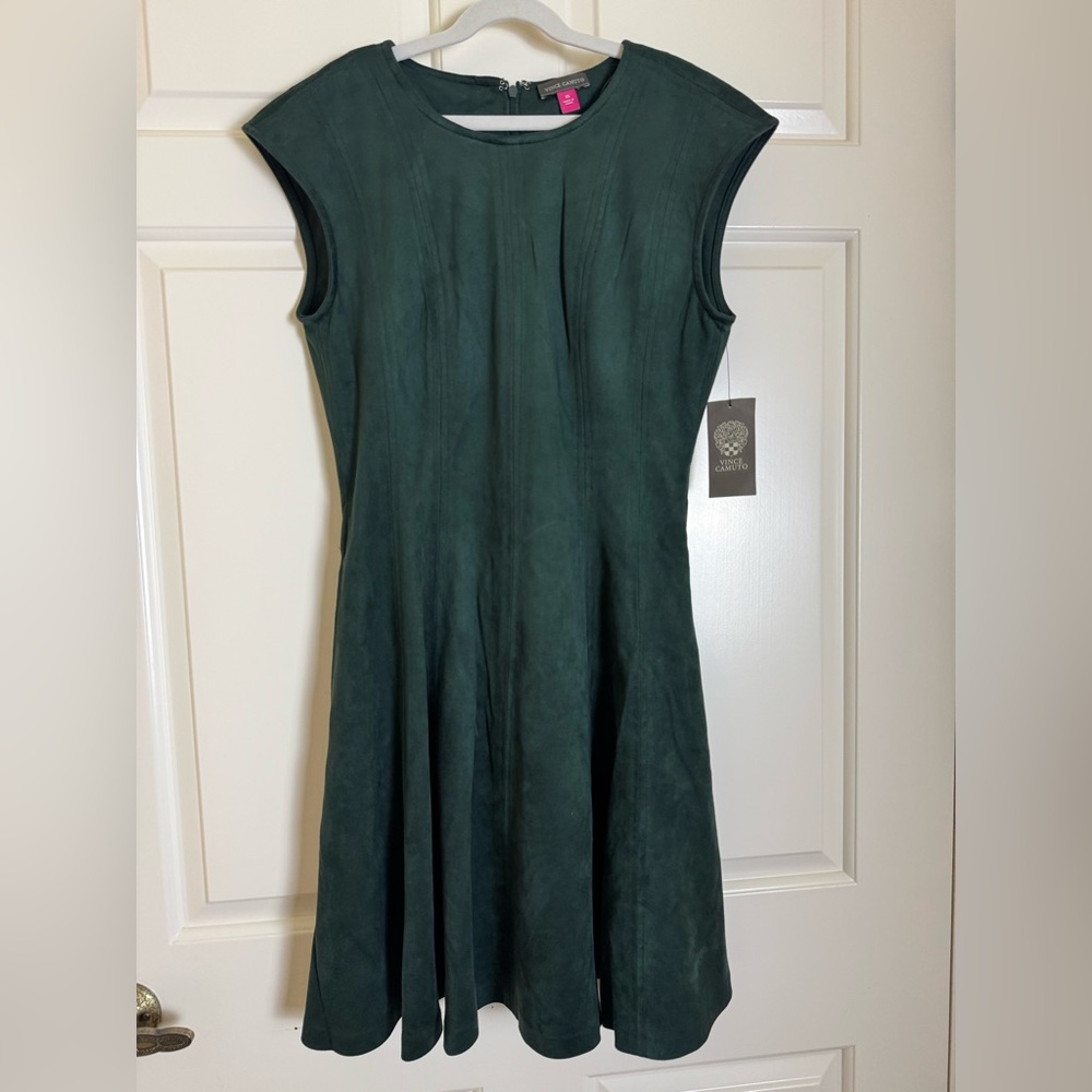 NWT Vince Camuto Dark Green Cap-Sleeve Fit-and-Flare Dress Size XS